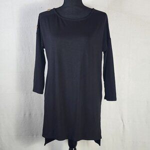 Zenana Premium Black with Faux Wood Shoulder Button Long Sleeve Tunic Size M